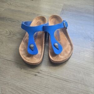 RARE Blue Birkenstock Gizeh Soft Footbed Leather Sandals 37 R